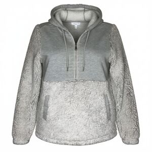 Altar'd State Gray Two-Tone Sherpa Hoodie Medium Half Zip Pockets Cozy Fleece Md